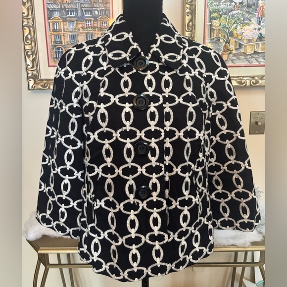 INC International Concepts Jackets & Blazers - INC International Concepts Black and White Embroidery Cropped Blazer Jacket Sz L
